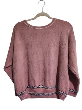 Sears Rose Pink, Rose Knit Crewneck Sweater